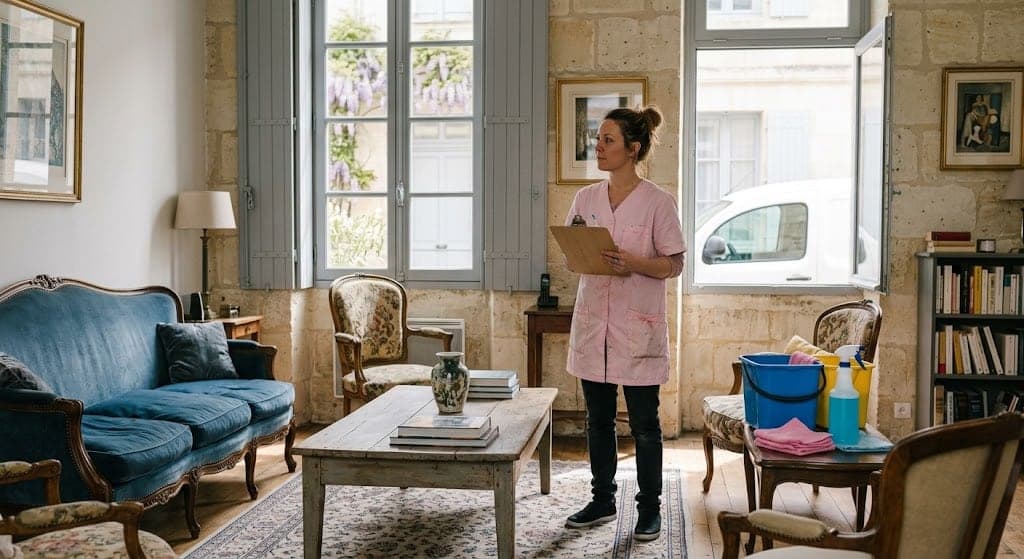 Visite d'évaluation dans un salon avant l'établissement d'un devis